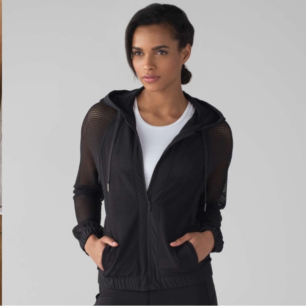 Lululemon Black Mesh on Mesh Zip-Up Hoodie Jacket Small